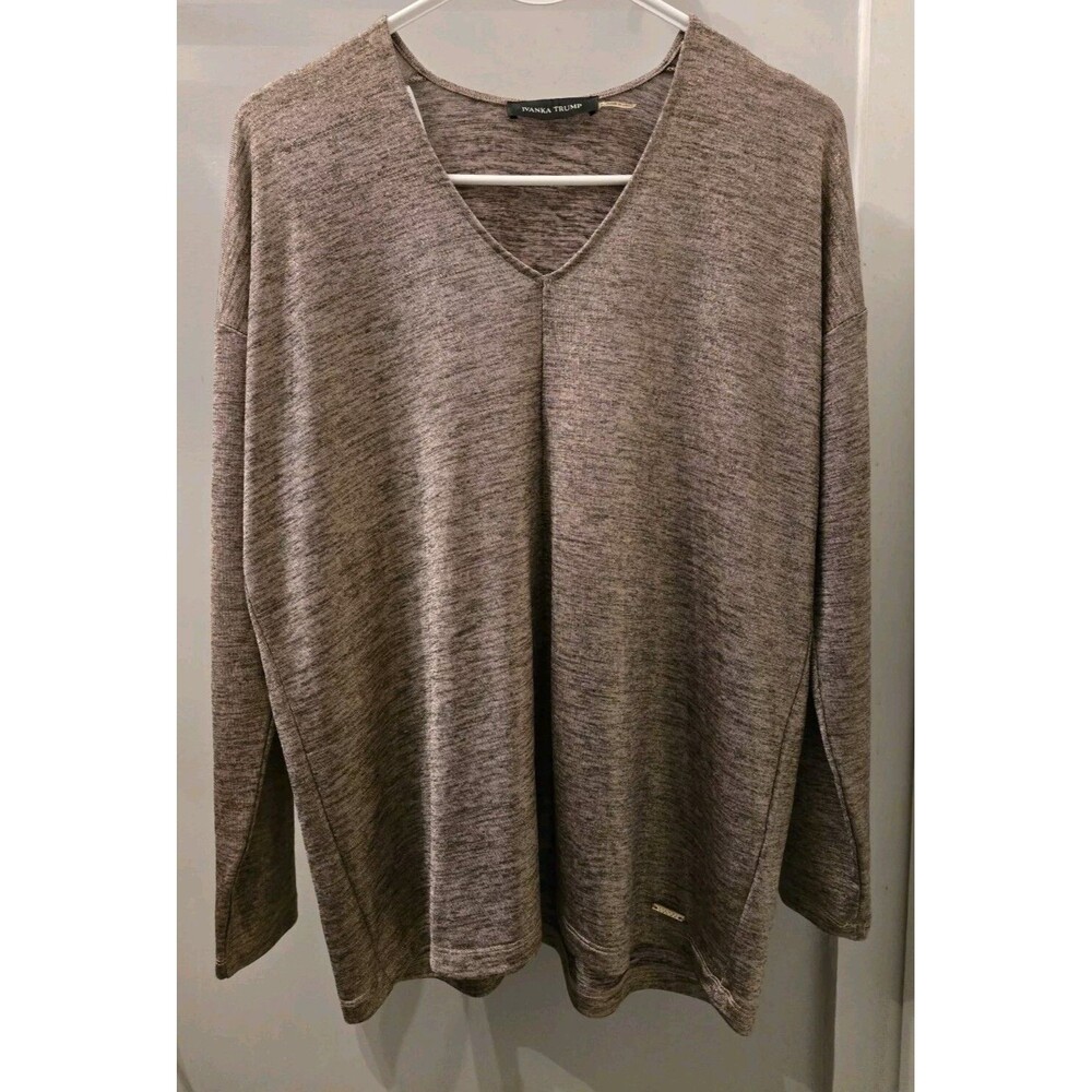 Ivanka Trump Gold Shimmer Top Womens XL V-Neck Metallic Long Sleeve Blouse Knit